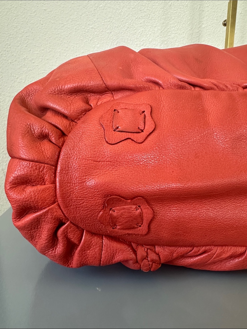 Fiore by Isabella Fiore, Deep coral/orange, 100% Leather Drawstring Tote w/ GHW - Picture 8 of 17